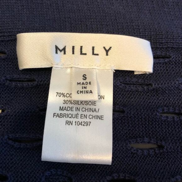 Milly navy blue open circle knit open drape front silk blend cardigan size Small - Picture 8 of 14